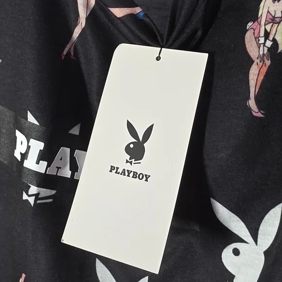 Playboy Black Anime Pinups Bunny Logo Graphic T-Shirt Size XL - Picture 7 of 9